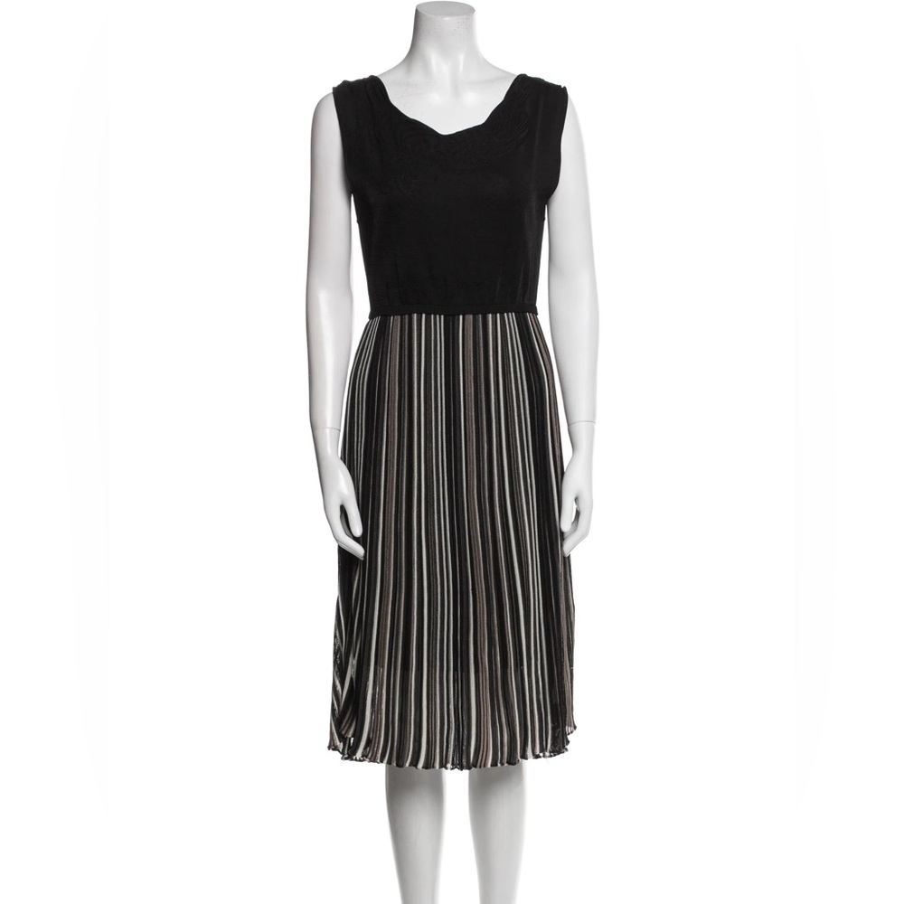 M Missoni Black Knit Sleeveless Dress Embroidered Bodice Striped Pleated Skirt 4